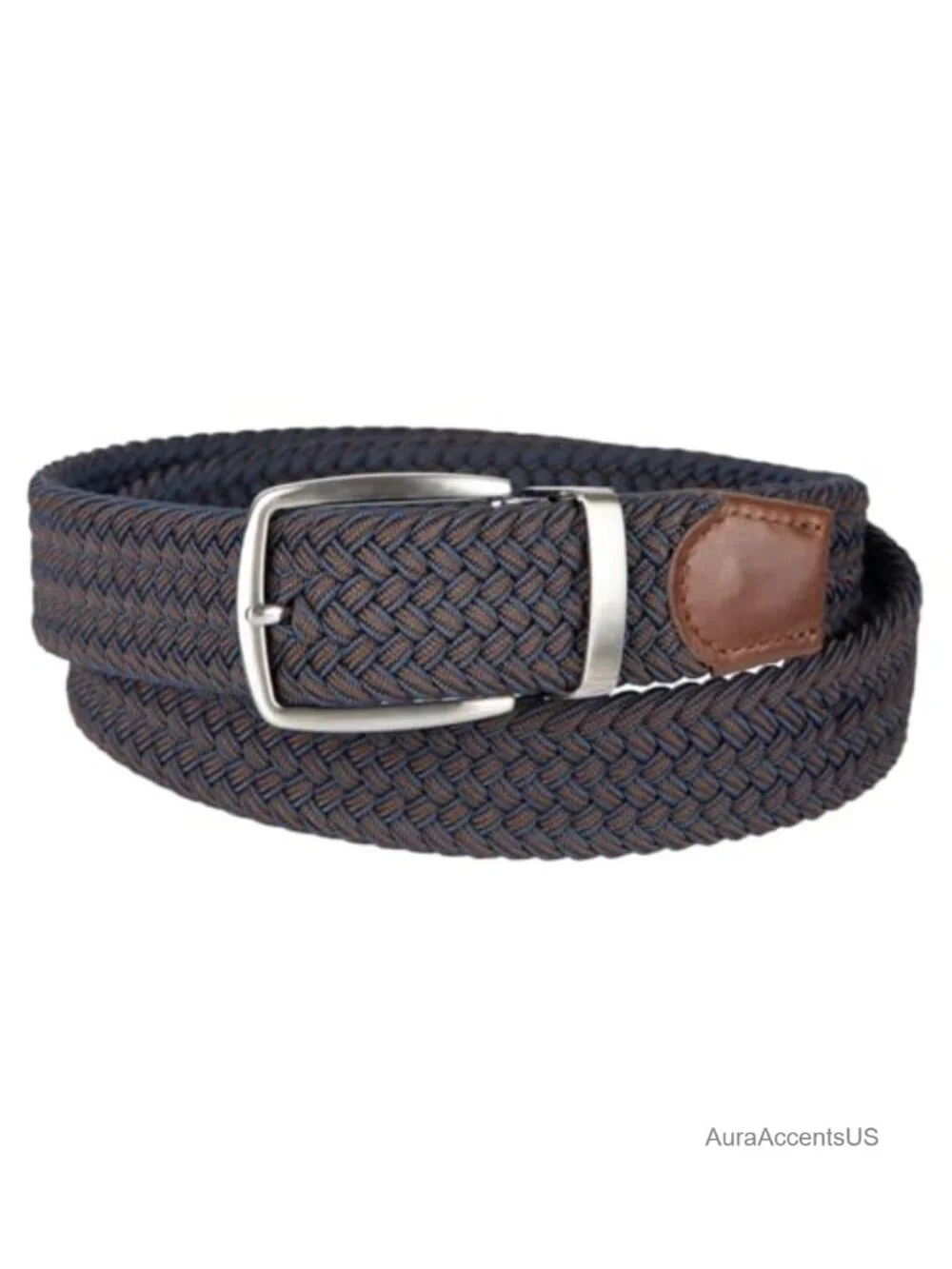 Reversible Stretch Web Belt with Leather Trim for Men